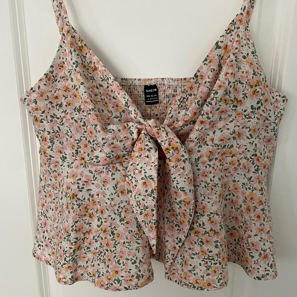 SHEIN Multicolor Floral Tie-Front Blouse